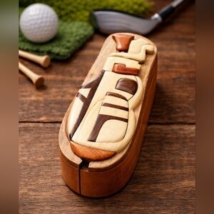Handcrafted Wooden Golf Themed Puzzle Box Trinket Jewelry Secret